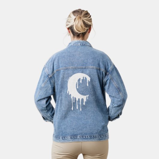 Gothic Witch Driving Moon Silhouette Denim Jacket (Model)
