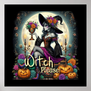 Gothic Witch Halloween Fantasy Art Grocery Bag Poster