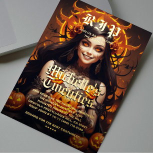 Gothic Witch Jack o' Lantern Halloween Verjaardag Folie Uitnodiging