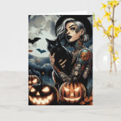 Gothic Witch thema Halloween Kaart (Gele Bloem)