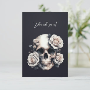 Gothic Witte Schedel Kroon van Rozen Dank Je Bedankkaart