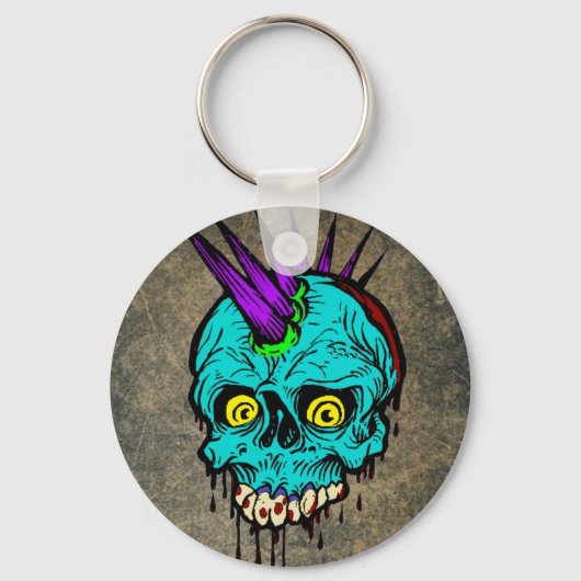 Gothic Zombie Punk Skull Sleutelhanger (Voorkant)