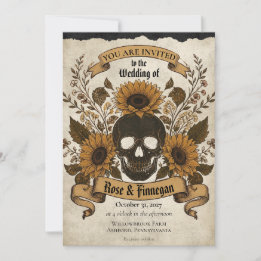 Gothic Zonnebloem Schedel Fall Vintage Halloween Kaart
