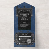 Gothic Zwart Arch & Zwart Rozen Blauw QR Code All In One Uitnodiging (Binnen)