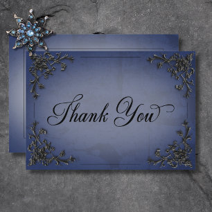 Gothic Zwart & Blauw Filigraan Hart Bruiloft Bedankkaart