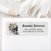Gothic Zwart Bloemen Schedel Retouradres Label (Insitu)