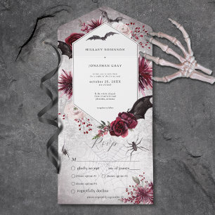 Gothic Zwart & Bourgogne Halloween Hexagon Diner All In One Uitnodiging