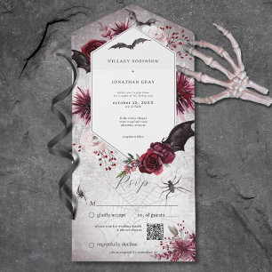 Gothic Zwart & Bourgogne Halloween Hexagon QR Code All In One Uitnodiging