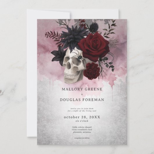 Gothic Zwart & Bourgondische schedel & Spin Bruilo Kaart (Voorkant)