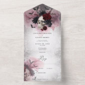 Gothic Zwart & Bourgondische schedel & vleermuizen All In One Uitnodiging (Binnen)