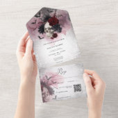 Gothic Zwart & Bourgondische schedel & vleermuizen All In One Uitnodiging (Afscheurbaar)