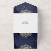Gothic zwart en goud bloemenQR code bruiloft All In One Uitnodiging (Buitenkant)