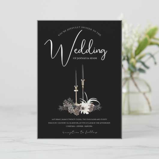 Gothic Zwart en Wit Kerstkaarsen Bruiloft Kaart (Staand voorkant)