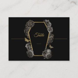 Gothic Zwart & Goud Rozen Kist Bruiloftsflat Plaatskaartje