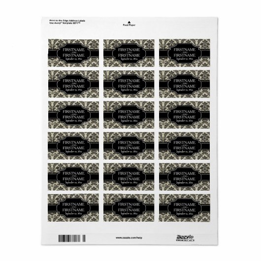 Gothic Zwart Kant en Perkament Bruiloft Jubileum Etiket (Full Sheet)