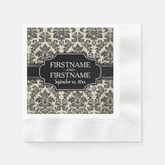 Gothic Zwart Kant en Perkament Bruiloft Jubileum Servetten (Voorkant)