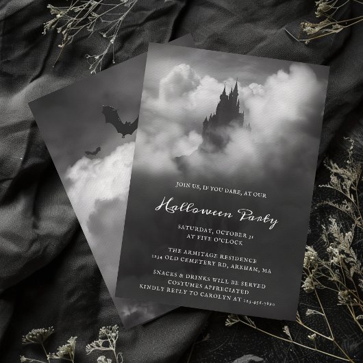 Gothic Zwart Kasteel Spooky Halloween Party Kaart