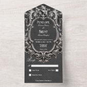 Gothic Zwart Moody Victoriaans Lijst Geen Diner All In One Uitnodiging (Binnen)