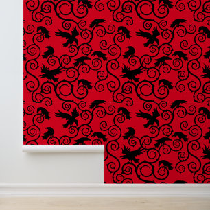 Gothic Zwart op Rode Raven Victoriaans Gothic Home Behang