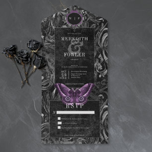Gothic Zwart Paarse Filigraan Mot Geen Diner All In One Uitnodiging
