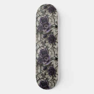 Gothic Zwart Paarse Rozen en Spinnen Skateboard