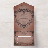 Gothic Zwart & Roest Filigraan Hart Diner All In One Uitnodiging (Binnen)