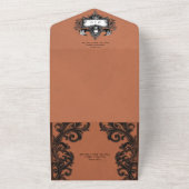 Gothic Zwart & Roest Halloween Filigraan QR Code All In One Uitnodiging (Buitenkant)