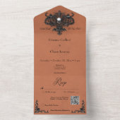 Gothic Zwart & Roest Halloween Filigraan QR Code All In One Uitnodiging (Binnen)