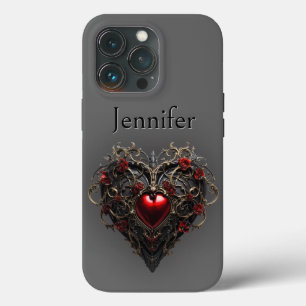 Gothic Zwart & Rood Donker Hart iPhone 13 Pro Hoesje