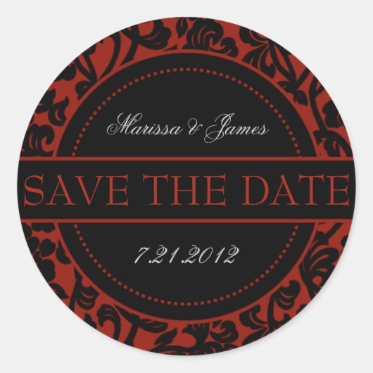 Gothic Zwart & Rood Flourish Envelope Seals Ronde Sticker (Voorkant)