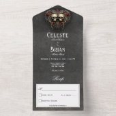 Gothic Zwart & Rood Schedels & Hart Zwart Geen Din All In One Uitnodiging