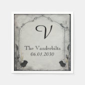 Gothic Zwart Roos Trellis Monogram Bruiloft Servet (Voorkant)