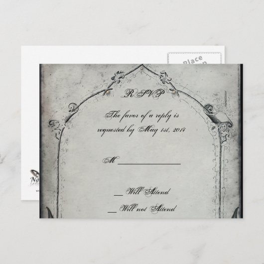 Gothic Zwart Roos Trellis Wedding RSVP Uitnodiging Briefkaart (Voorkant / Achterkant)