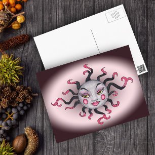 Gothic Zwart Roze Zon Godin Briefkaart