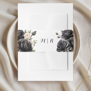 Gothic  Zwart Rozen Invitation Belly Band Uitnodigingen Wikkel