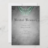 Gothic Zwart Waterverf Groene Moth Bruidsbrunch Kaart (Voorkant)