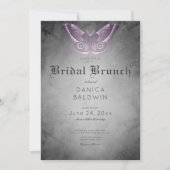 Gothic Zwart Waterverf Paarse Moth Bruidsbrunch Kaart (Voorkant)