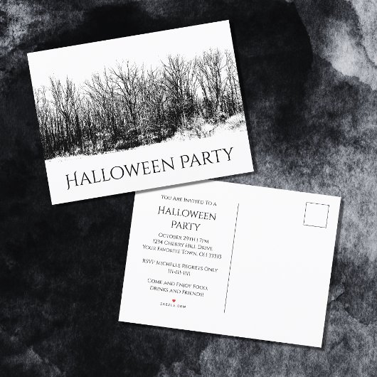 Gothic Zwart Wit Halloween Party Uitnodiging Briefkaart