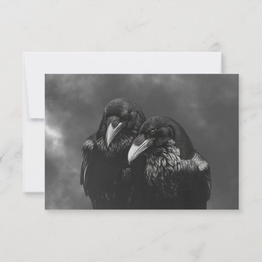 Gothic Zwart & Wit Raven Omhelzen Bruiloft Diner RSVP Kaartje (Achterkant)