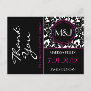 Gothic Zwart & Wit/Roze Bloei Dank u Briefkaart