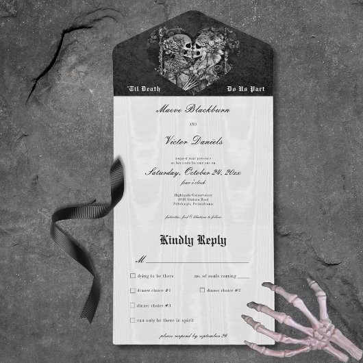 Gothic Zwart & Wit Skelet Paar Diner All In One Uitnodiging