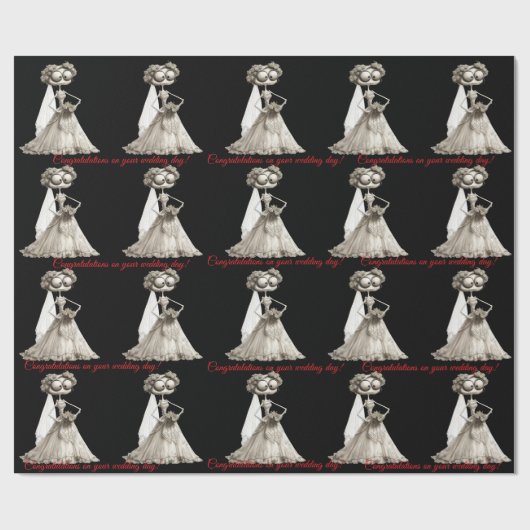 Gothic Zwart Witte Bruid Rood tekst Cadeaupapier (Vlak)