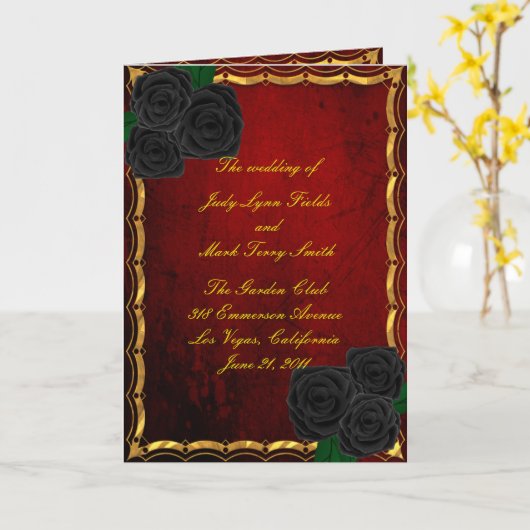 Gothic zwarte Rozen bloedrood bruiloft programma K (Gele Bloem)