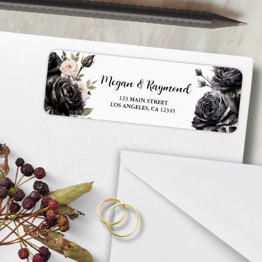 Gothic zwarte Rozen bloemenbruiloft retouradres Etiket