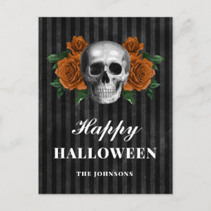 Gothic Zwarte Rozen & Schedel Gelukkig Halloween Briefkaart