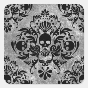 Gothic zwarte schedel grunge damast patroon vierkante sticker