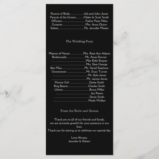 Gothique Barbed Wire et Rose Wedding Programme (Dos)