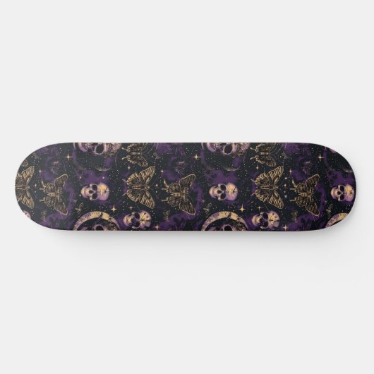 Gothique Black Purple Skulls Moths Moon Skateboard (Horz)