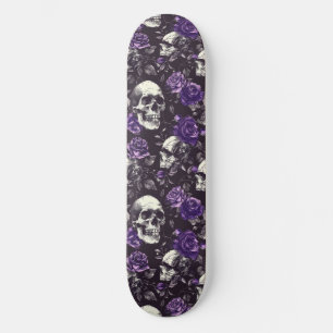 Gothique Black Purple Skuls et Rose Skateboard