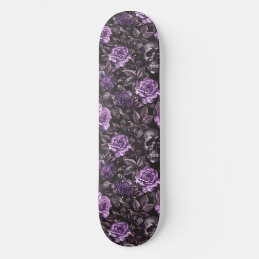 Gothique Black Purple Skuls et Rose Skateboard (Recto)